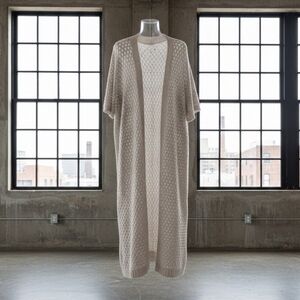 Cream Open Knit Long Cardigan